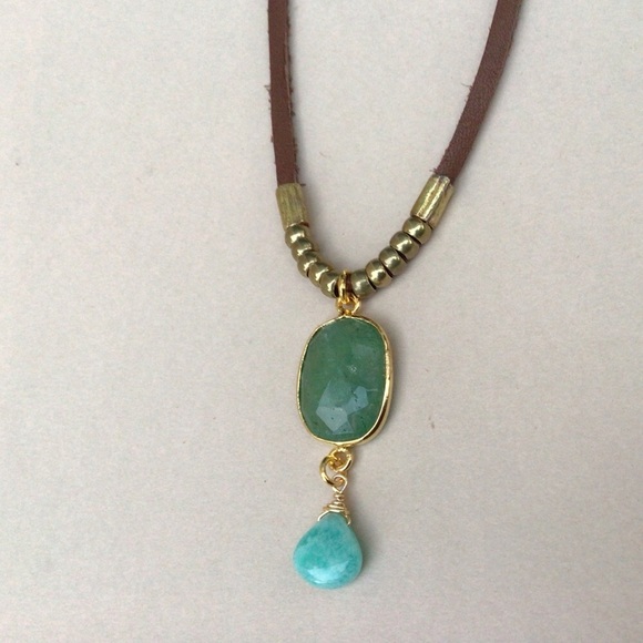 New leather cord jade amazonite sundance charm necklace - Picture 3 of 8